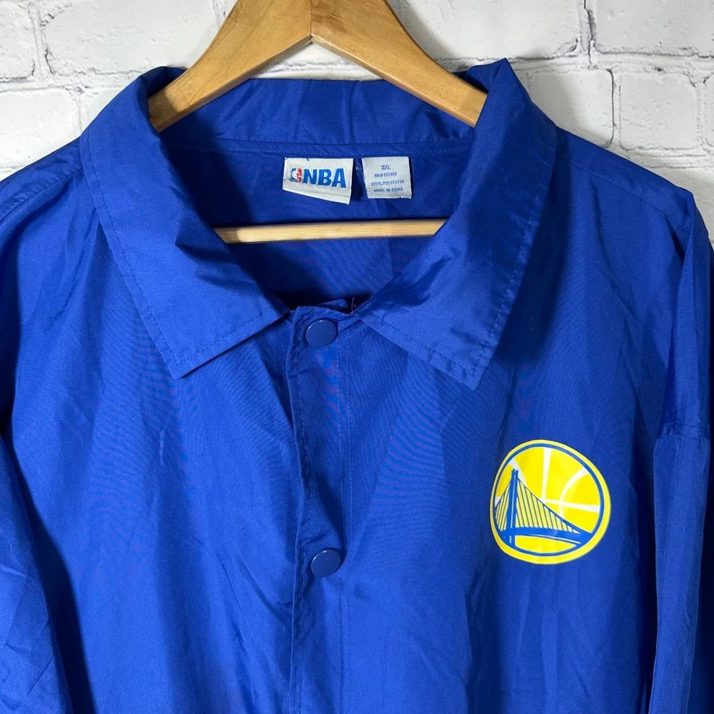 NBA Golden State Warriors Coaches Jacket Mens 2XL Blue‎ Snap Front Windbreaker